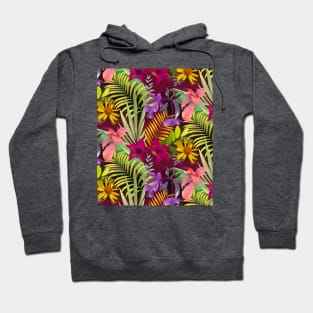 Elegant tropical flowers and leaves pattern floral illustration, red tropical pattern over a Hoodie